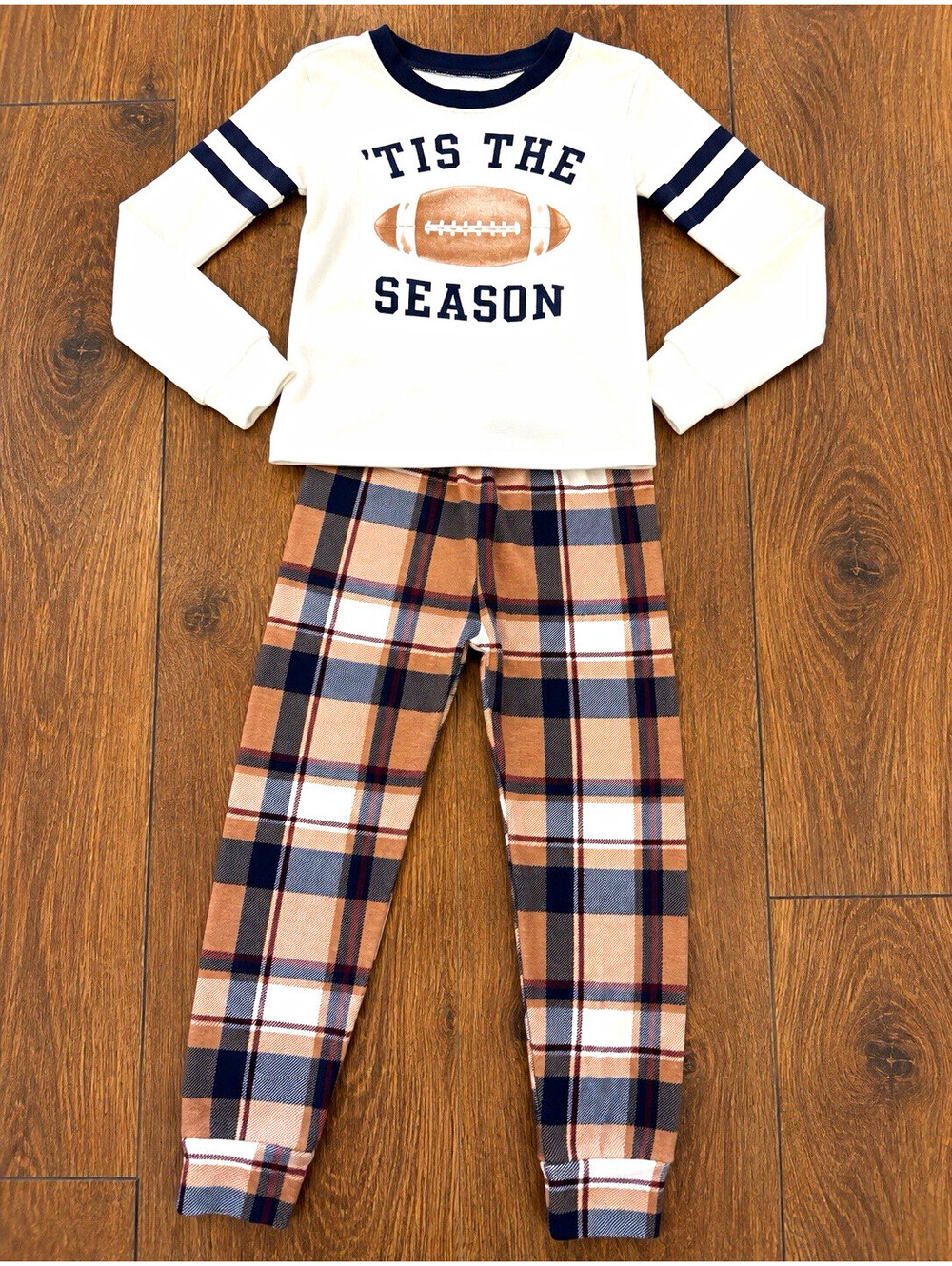 Boys 2-Piece Cotton Knit Football Plaid Pajama Set 3T